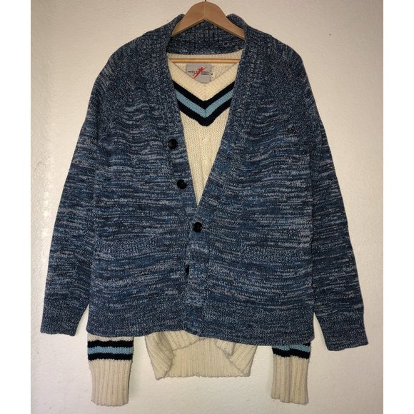 Vintage Marled Shawl Cardigan (Blue) - Picture 9 of 9